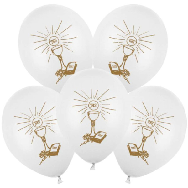 50 balonów lateksowych kielich komunijny IHS 27cm