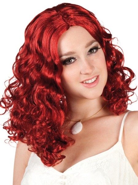Jasna czerwona kręcona peruka