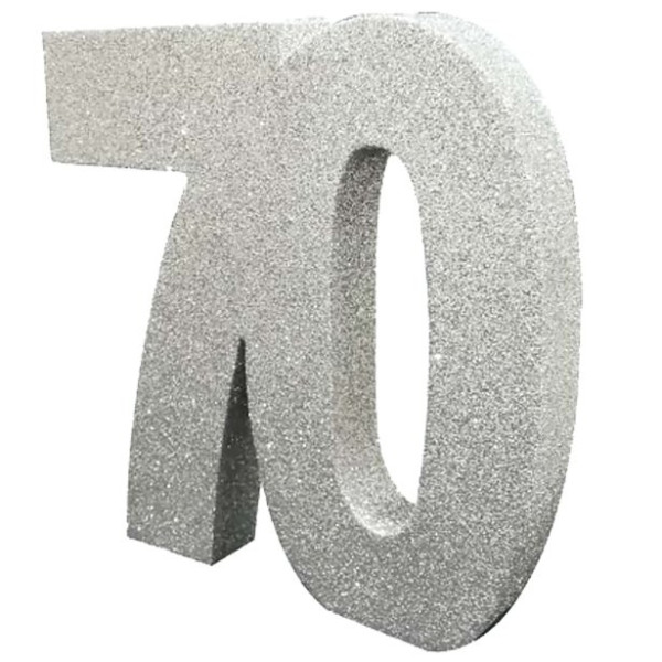 Silver number 70 glittering table decoration