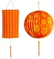 Preview: 2 flower deco lanterns orange-yellow