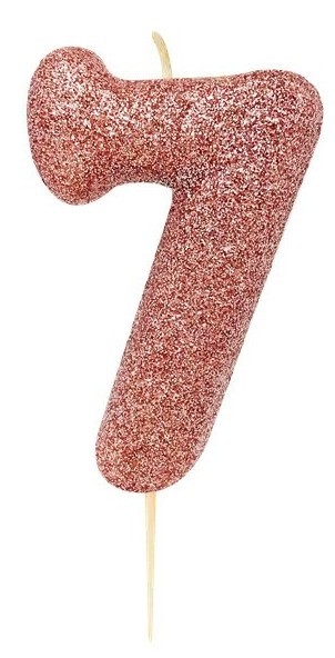 Glittering number 7 cake candle rose gold 7cm