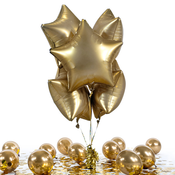 5 Heliumballons in der Box Golden Star matt