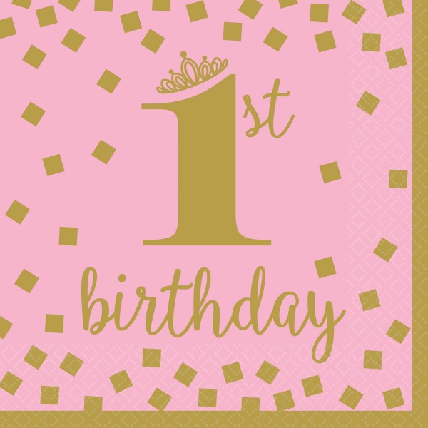 16 Pinkstar servietter til første fødselsdag 33 cm