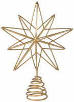 Oversigt: Gylden metal stjerne trætop 15,5 cm