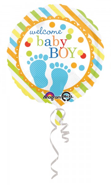 Folienballon welcome baby boy gestreift