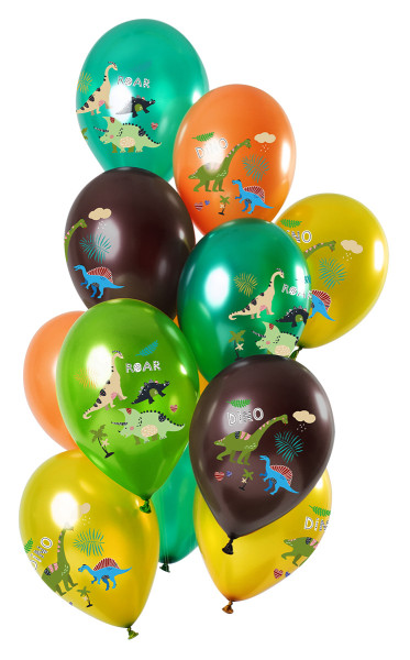 12 lateksowych balonów dinozaury zielone metaliczne
