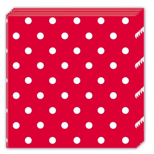 20 blandemønstre prikker servietter røde 33 cm