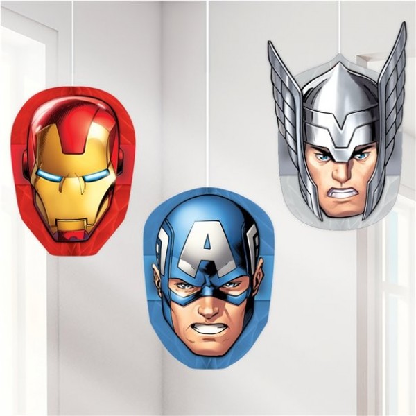 3 wiszące dekoracje Avengers o strukturze plastra miodu