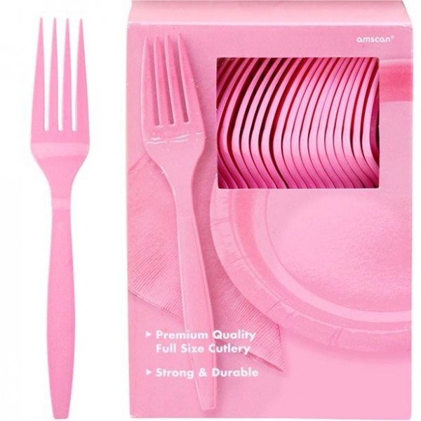 100 fourchettes en plastique rose clair Glory 20cm