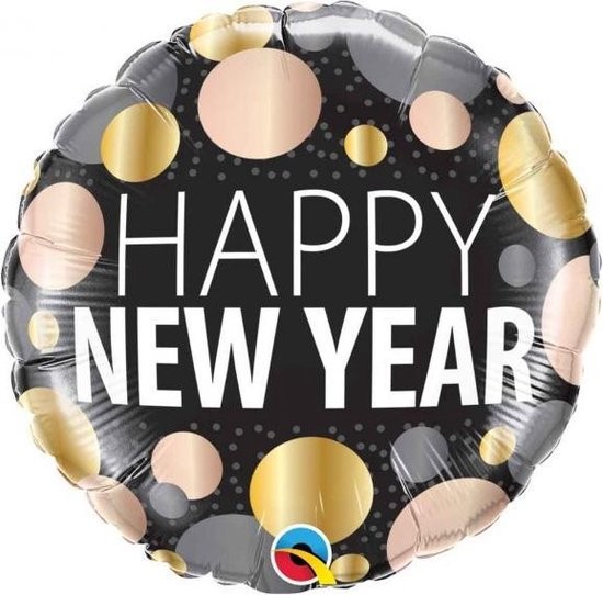 Ballon Happy New Year à pois métalliques 46cm