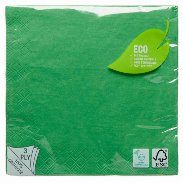 20 serviettes vertes Eco 33cm