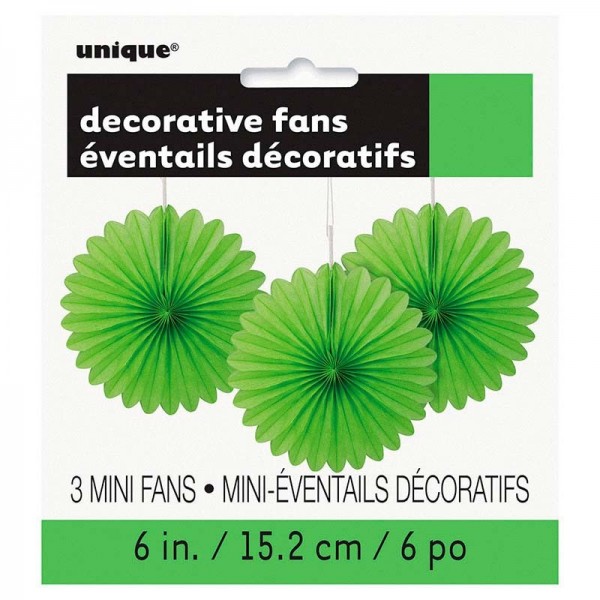Decoratieve waaier bloem lime groen 15cm set van 3