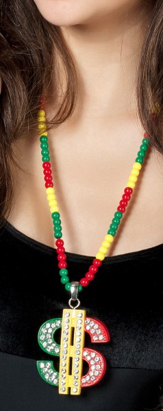 Colorful pearl necklace with dollar sign