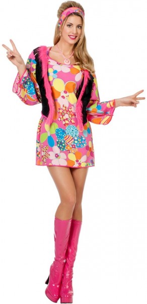 Kwiecista sukienka hippie z puszystą kamizelką