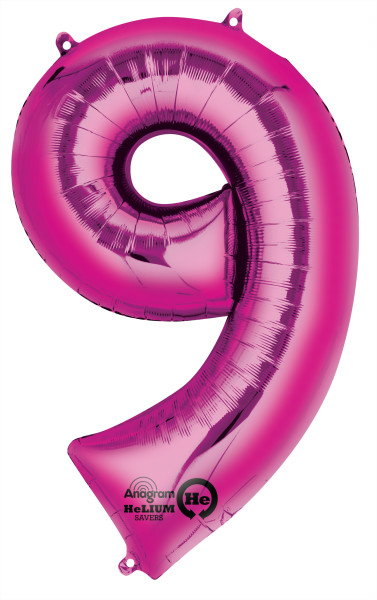 Balon z cyfrą 9 różowy 86cm