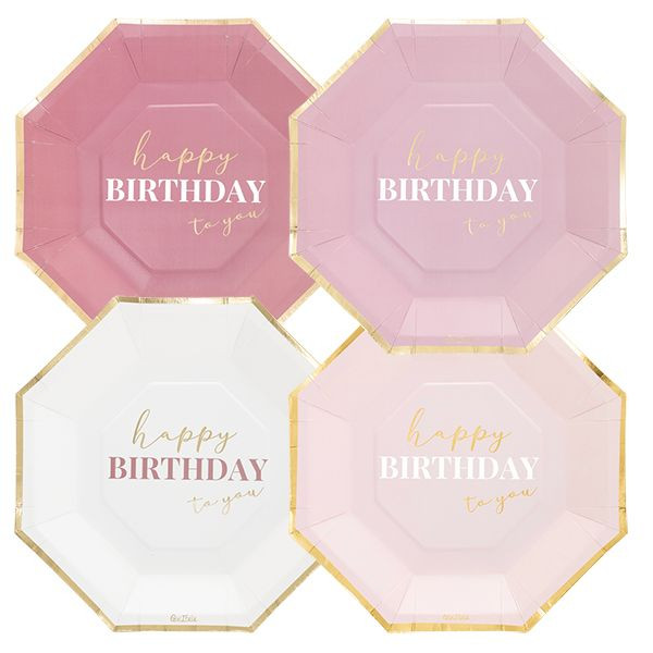 8 platos de papel Cumpleaños rosa 24cm