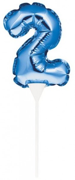 Blauwe nummer 2 ballon taarttopper 13cm