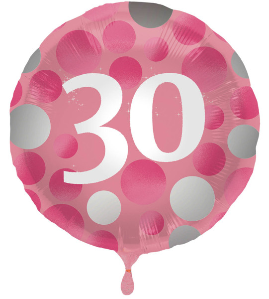 30. fødselsdag blank lyserød folie ballon 45cm