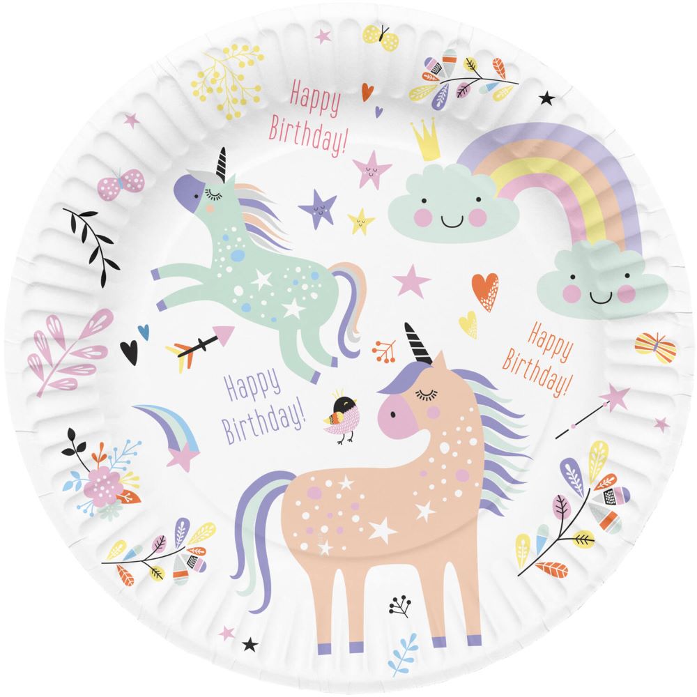 Assiettes En Papier Licorne 23 Cm (8") - Lot Pour Fêtes D'Anniversaire - Marque Amscan - Colorées Et Amusantes - 9