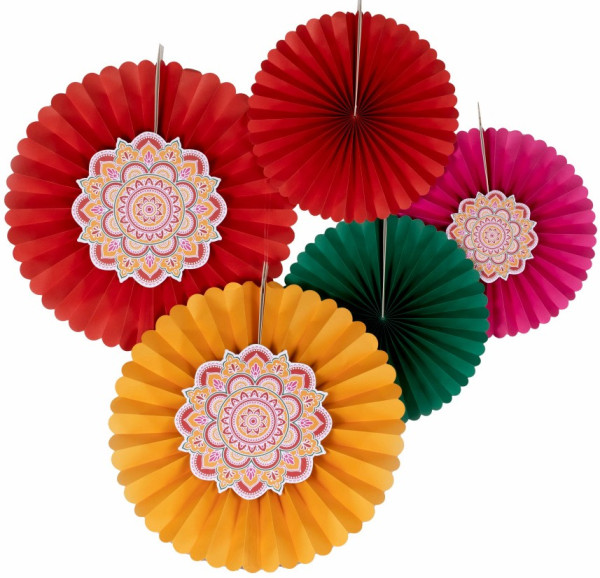 5 kolorowych papierowych rozetek Diwali