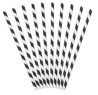 10 pailles rayées noires 19,5 cm