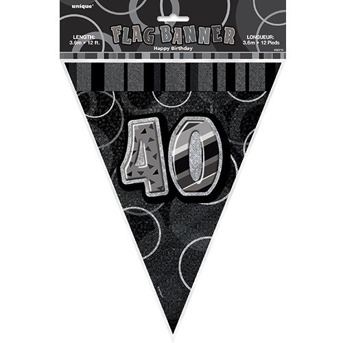 40th fødselsdag sort / hvid fest vimpel kæde