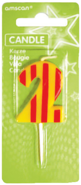 Fiesta number candle 2 for cakes red-yellow striped