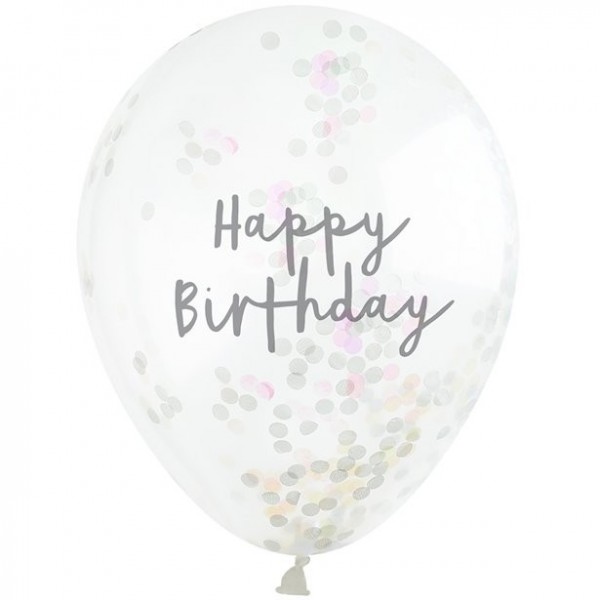 5 Happy Birthday confetti balloons 30cm