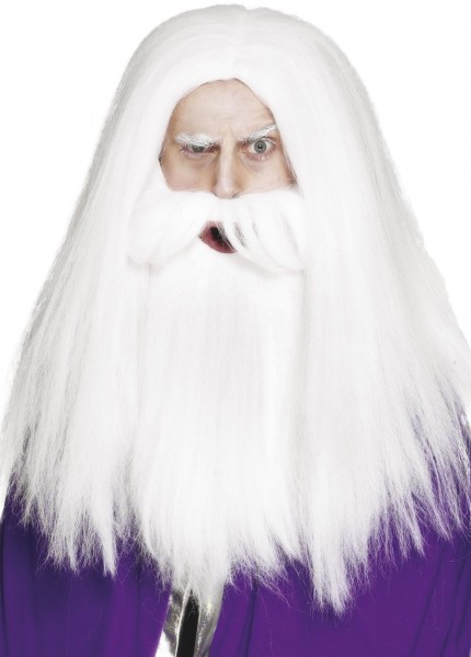 Biała peruka czarodziejka z brodą XXL