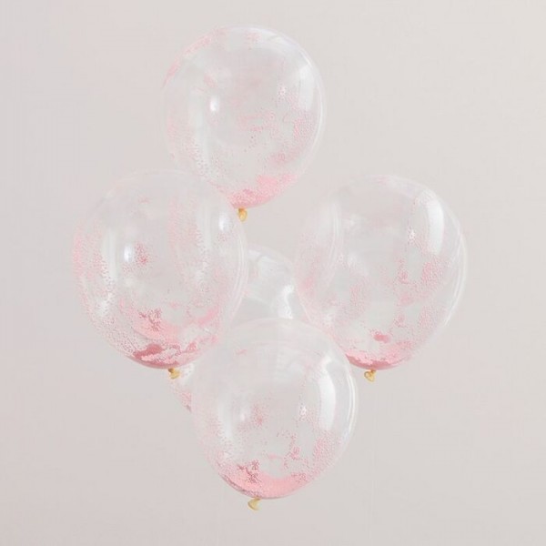 5 różowych balonów konfetti na imprezę 30 cm