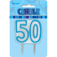 Preview: Happy Blue Sparkling 50th Birthday cake candle