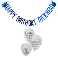 Tillykke med fødselsdagen Dickhead krans og balloner sæt