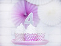 Preview: Number 4 cake candle silver gloss 7cm