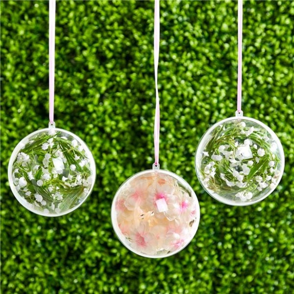 5 plastic balls hanging decoration fillable 12cm