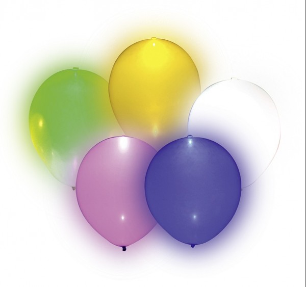5 farverige LED-balloner Funky Nightsky 25cm