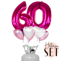 Vorschau: XXL Zahl 60 Pink Ballonbouquet-Set mit Heliumbehälter