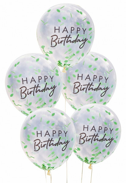 5 Green Confetti Birthday Balloons