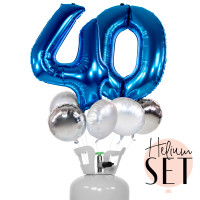 Vorschau: XXL Zahl 40 Blau Ballonbouquet-Set mit Heliumbehälter