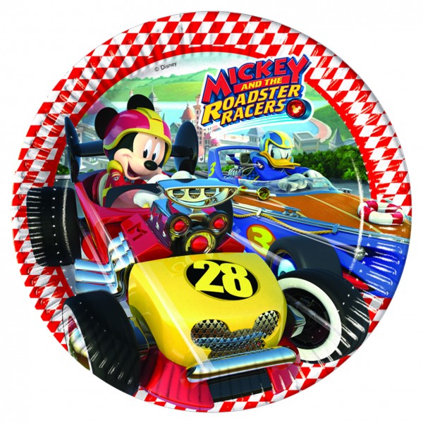 8 platos de papel Mickey de piloto de carreras 23cm