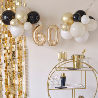 Oversigt: Elegant 60 års fødselsdag ballon guirlande, 26 stk
