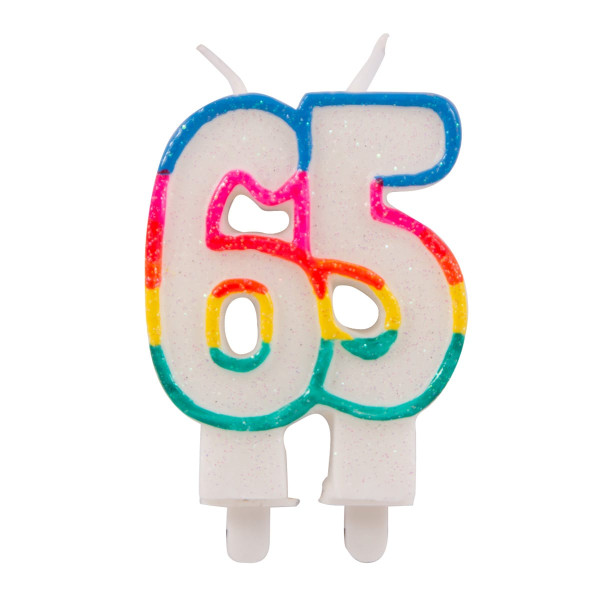 Rainbow number 65 cake candle