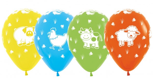 5 colorful farm balloons 30cm