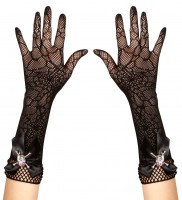 Vorschau: Schwarze Halloween Spinnennetz Handschuhe