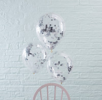 5 Sølv Mix & Match konfetti balloner 30 cm