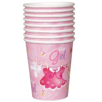 Preview: 8 Baby Girl Emilia Party Paper Cups 266ml