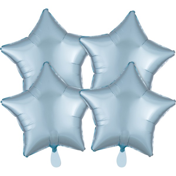 4 satin stjerne ballon isblå 43 cm
