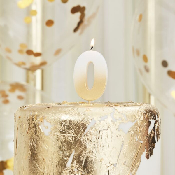 Golden number 0 ombré cake candle
