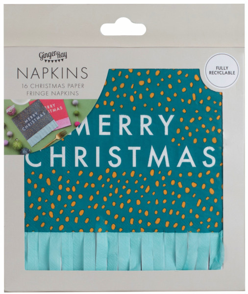 16 Eco Christmas Party Napkins with Fringes