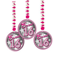 3 Blingbling Sweet 16 spiral pendants
