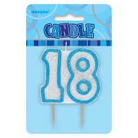 Preview: Happy Blue Sparkling 18th Birthday cake candle